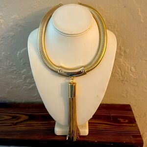 Adjustable tasseled choker in goldtone as seen in Real Housewives of New Jersey
